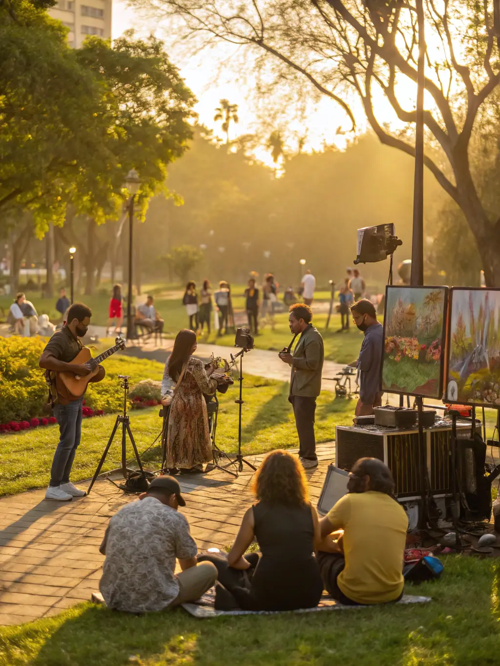 A vibrant photograph capturing a diverse group of community members actively participating in a CASCI-organized cultural event, showcasing artistic expression and community bonding.