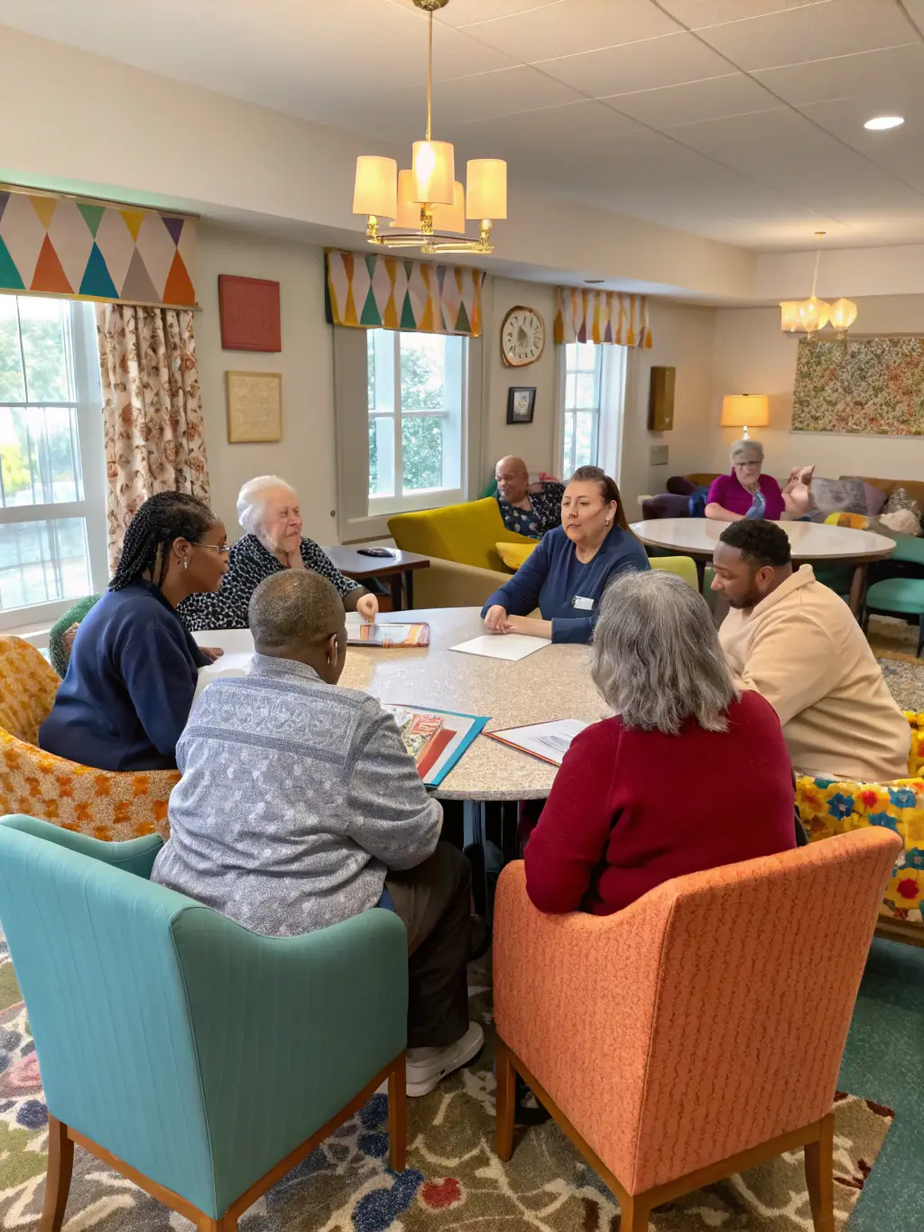 An image depicting a CASCI housing assistance workshop, with participants reviewing documents and receiving guidance on housing resources and support.